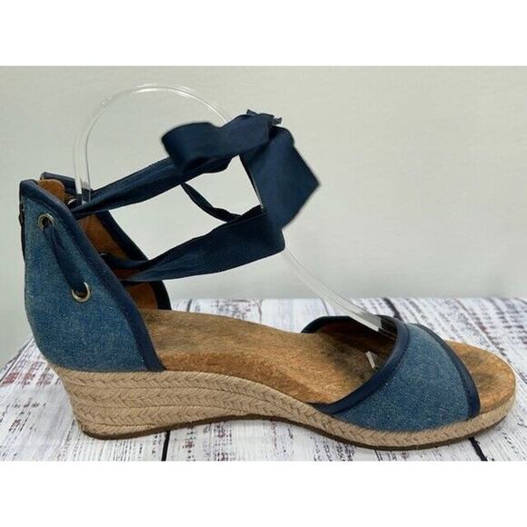 UGG Womens Amell Wedge Heel Sandals Denim Lace Up Open Toe Navy Blue Size 7.5 - Picture 4 of 12